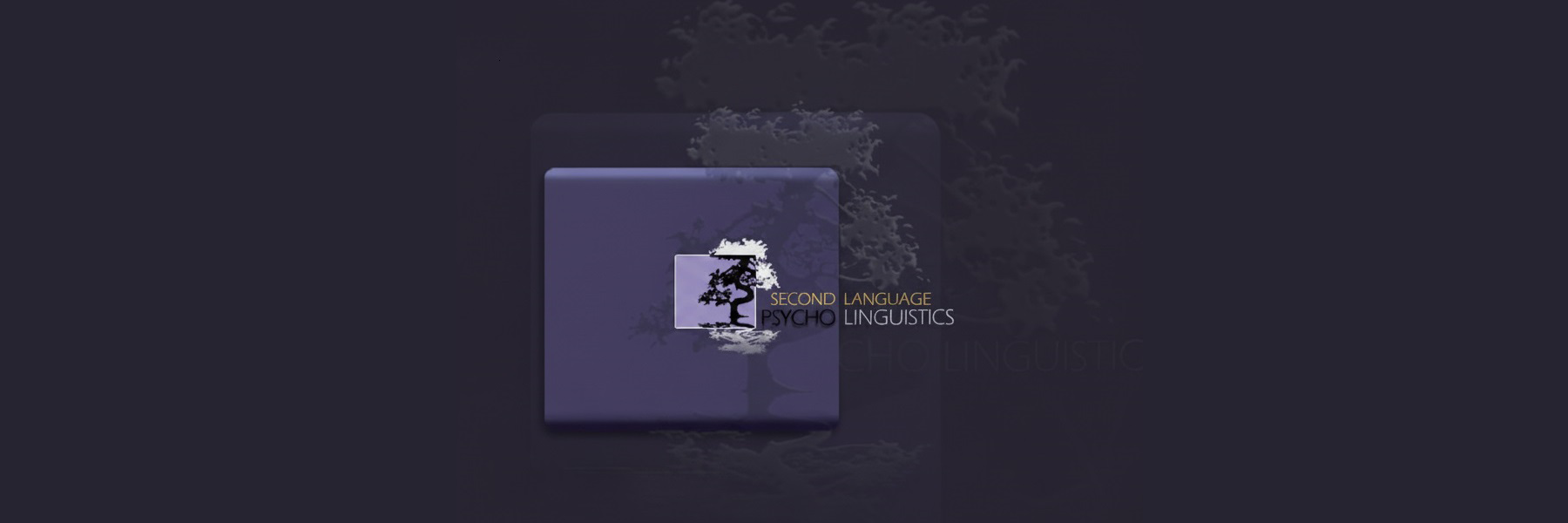 Logo for Second Language Psycholinguistics featuring a stylized tree within a purple square, set against a dark, textured background.