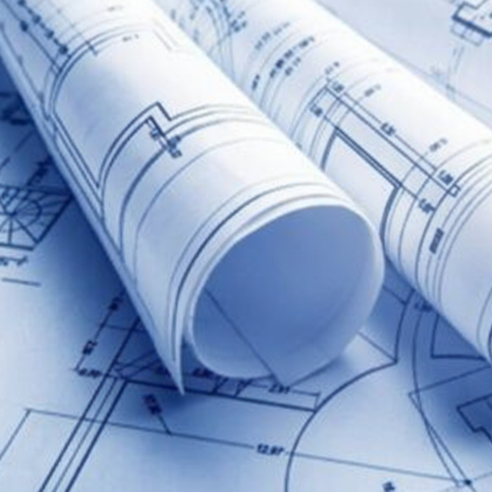 Rolled-up architectural or engineering blueprints with the word RESEARCH in a text box across the center.